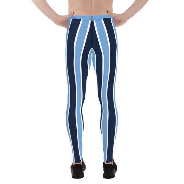 Blue Striped Best Meggings, Vertical Stripes Designer Men's Leggings