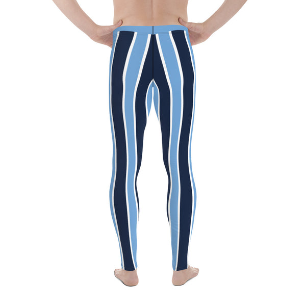 Blue Striped Best Meggings, Vertical Stripes Designer Men's Leggings