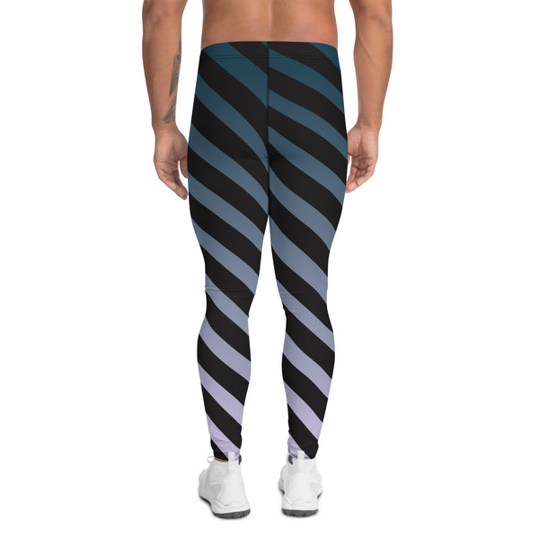 Blue Black Diagonal Striped Meggings, Best Men's Leggings