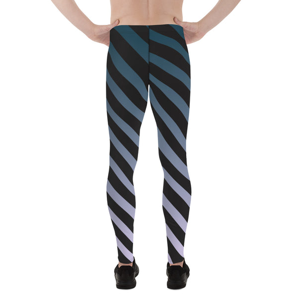 Blue Black Diagonal Striped Meggings, Best Men's Leggings