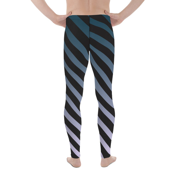 Blue Black Diagonal Striped Meggings, Best Men's Leggings