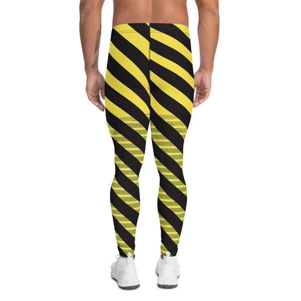 Yellow Black Diagonally Striped Meggings, Best Men's Leggings