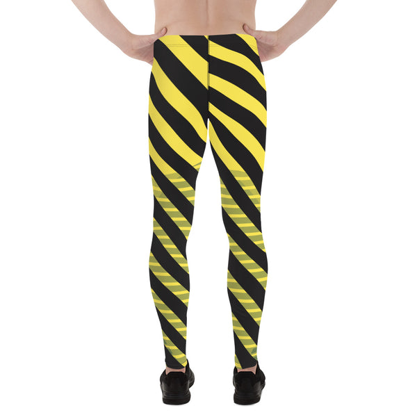 Yellow Black Diagonally Striped Meggings, Best Men's Leggings