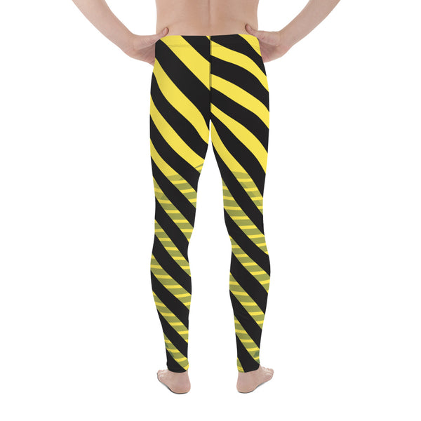 Yellow Black Diagonally Striped Meggings, Best Men's Leggings