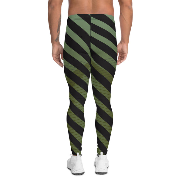 Green Black Diagonally Striped Meggings, Best Men's Leggings
