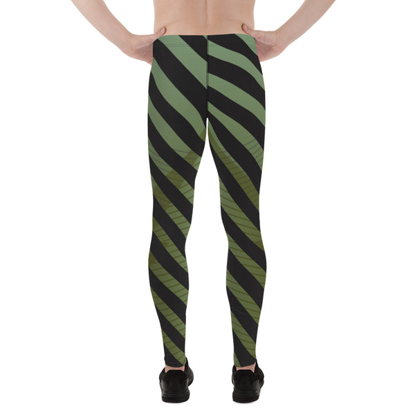 Green Black Diagonally Striped Meggings, Best Men's Leggings