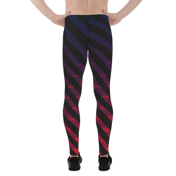 Blue Pink Diagonally Striped Meggings, Best Black Stripes Men's Leggings