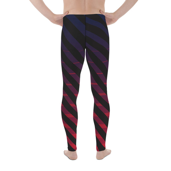 Blue Pink Diagonally Striped Meggings, Best Black Stripes Men's Leggings