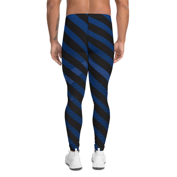 Blue Black Diagonally Striped Meggings, Best Men's Leggings