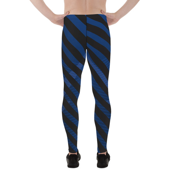 Blue Black Diagonally Striped Meggings, Best Men's Leggings