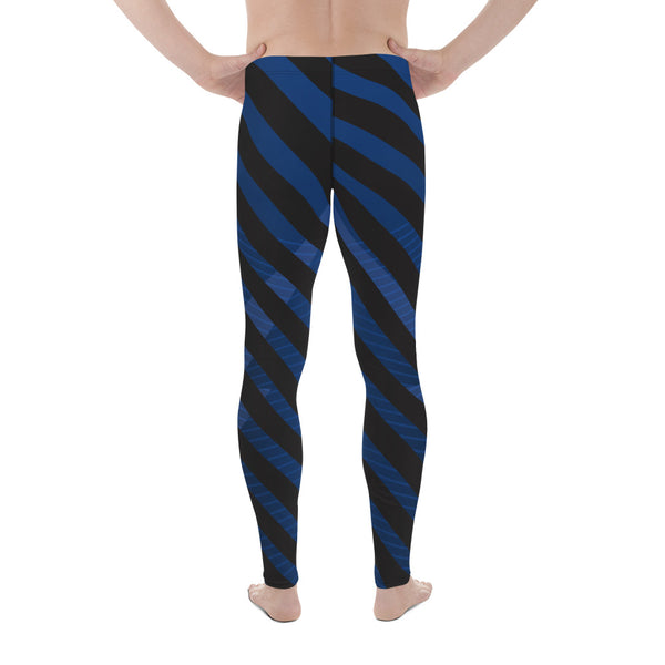 Blue Black Diagonally Striped Meggings, Best Men's Leggings