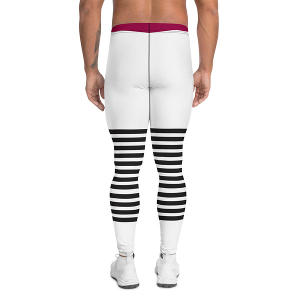 Pink Blue Striped Meggings, Horizontal Black Striped Men's Leggings