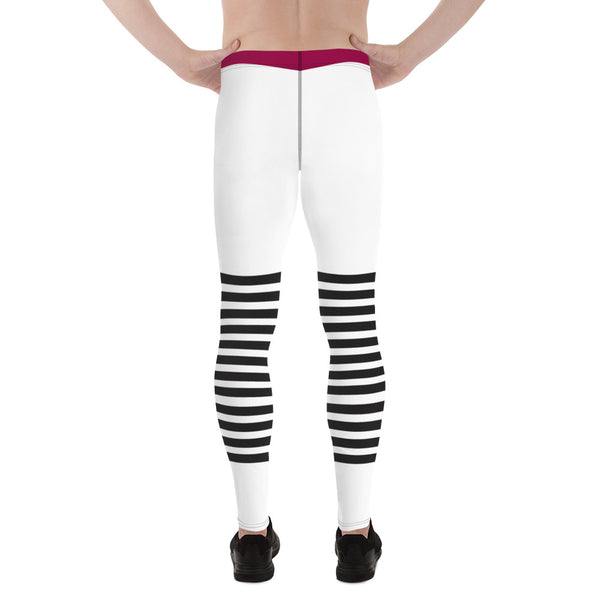 Pink Blue Striped Meggings, Horizontal Black Striped Men's Leggings
