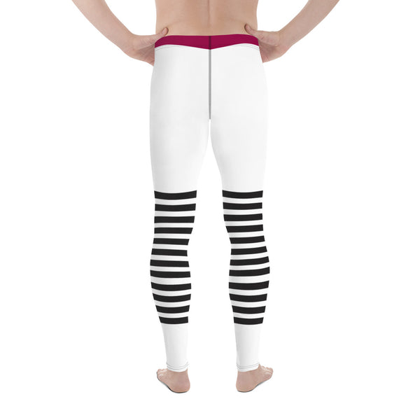Pink Blue Striped Meggings, Horizontal Black Striped Men's Leggings