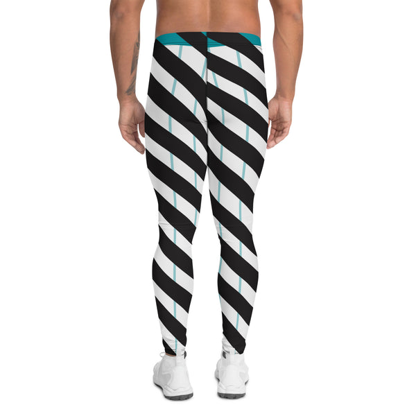 Blue Striped Meggings, Black Diagonally Stripeds Men's Leggings