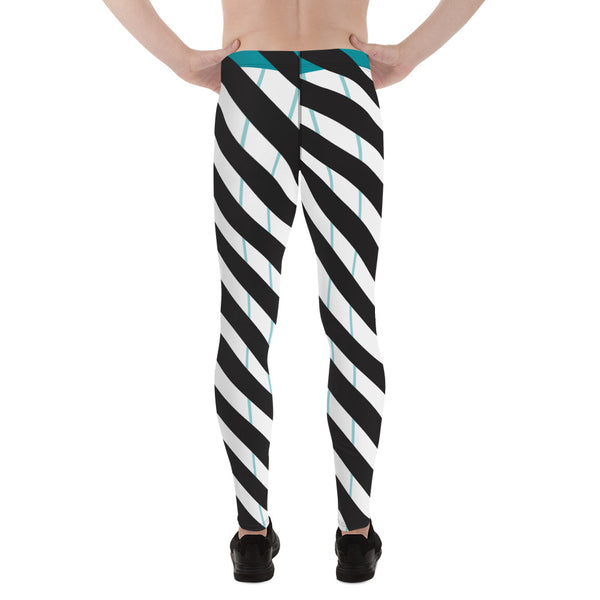 Blue Striped Meggings, Black Diagonally Stripeds Men's Leggings