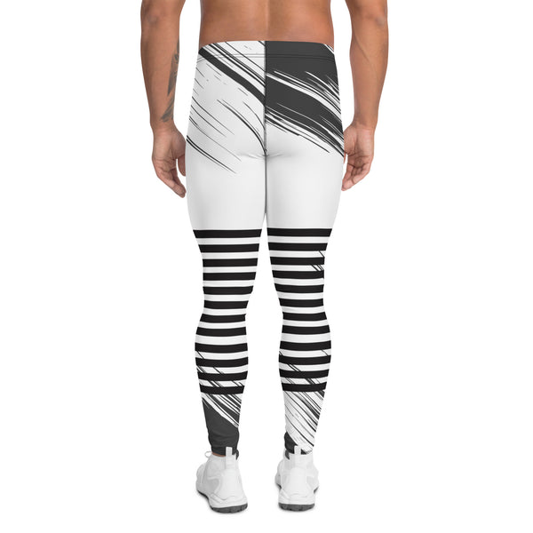 Black Grey Striped Meggings, Asbtract Best Men's Leggings