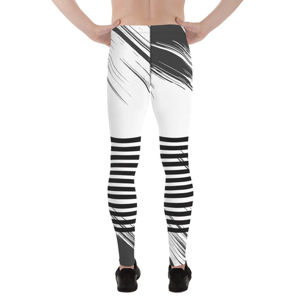 Black Grey Striped Meggings, Asbtract Best Men's Leggings