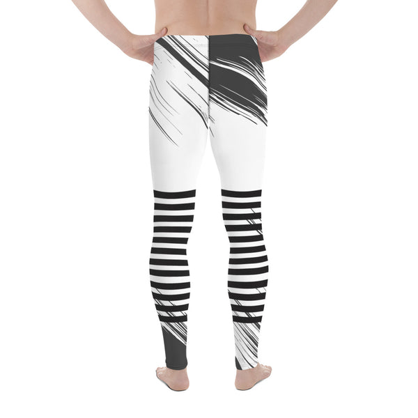 Black Grey Striped Meggings, Asbtract Best Men's Leggings