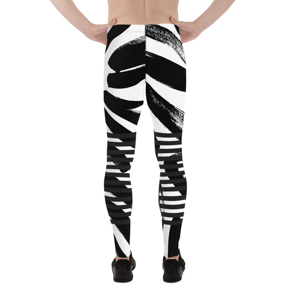 Black Horizontal Striped Meggings, Best Strokes Abstract Men's Leggings For Men - Made in USA/EU/MX