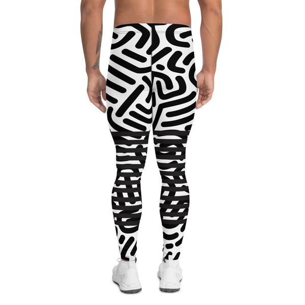 Black White Abstract Meggings, Designer Best Abstract Graphic Men's Leggings