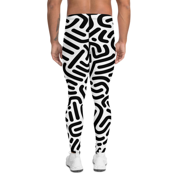 Black White Abstract Meggings, Best Designer Men's Leggings