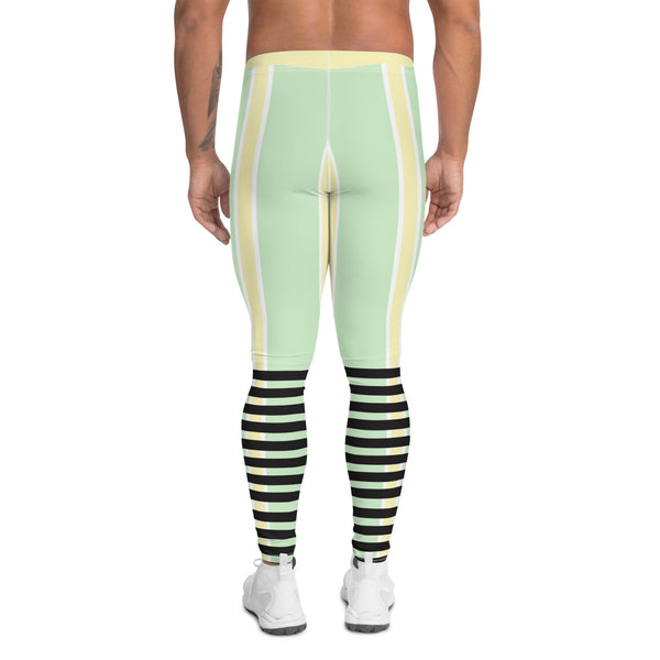 Light Green Yellow Striped Meggings, Best Men's Leggings