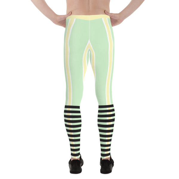 Light Green Yellow Striped Meggings, Best Men's Leggings