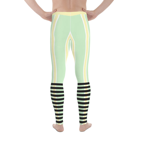 Light Green Yellow Striped Meggings, Best Men's Leggings