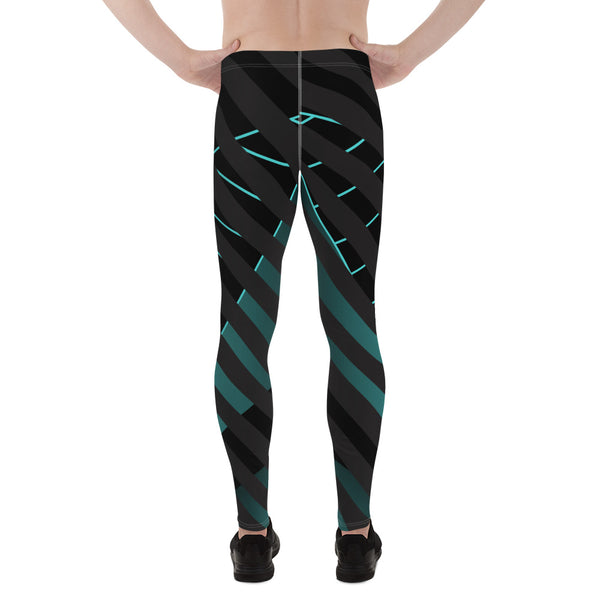 Black Blue Striped Meggings, Futuristic Best Men's Leggings