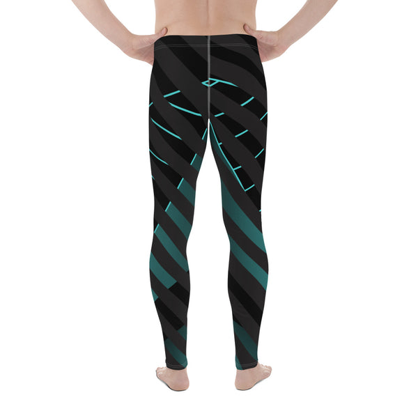 Black Blue Striped Meggings, Futuristic Best Men's Leggings