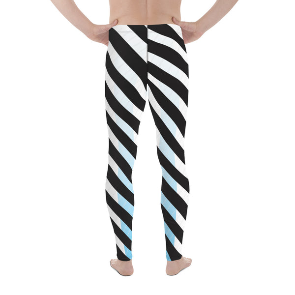 Black Blue Striped Meggings, White Blue and Black Colorful Diagonal Striped Men's Leggings For Men - Made in USA/EU/MX