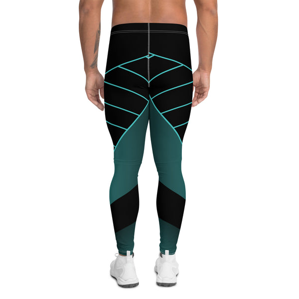 Black Blue Abstract Meggings, Best Designer Men's Leggings