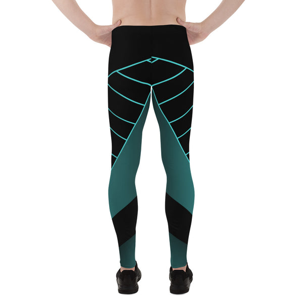 Black Blue Abstract Meggings, Futuristic Men's Leggings