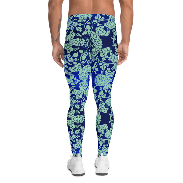 Green Blue Floral Men's Leggings, Best Blue Oriental Style Floral Print Meggings Compression Tights - Made in USA/EU/MX https://heidikimurart.com/products/green-blue-floral-mens-leggings-1 