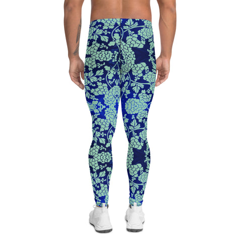 Green Blue Floral Men's Leggings, Best Blue Oriental Style Floral Print Meggings Compression Tights - Made in USA/EU/MX https://heidikimurart.com/products/green-blue-floral-mens-leggings-1 