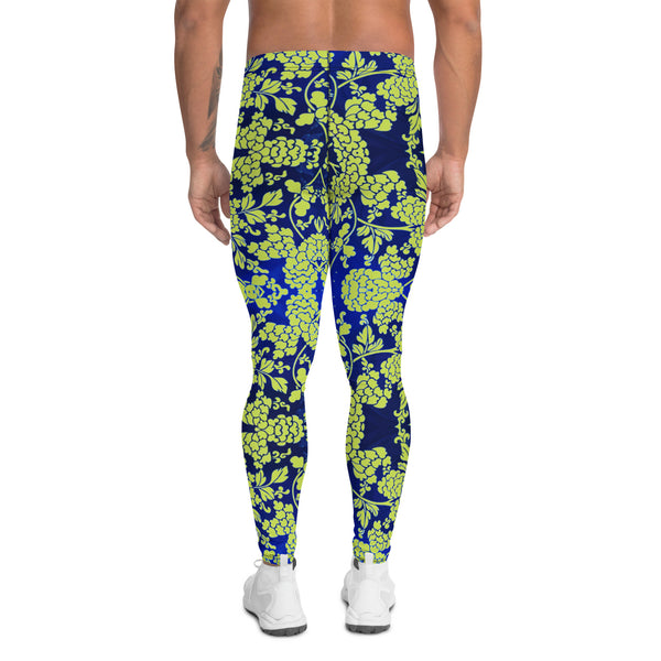 Floral Pattern Best Men's Leggings, Best Green and Blue Oriental Style Floral Print Abstract Designer Print Sexy Meggings Men's Workout Gym Tights Leggings, Men's Compression Tights Pants - Made in USA/ EU/ MX (US Size: XS-3XL)&nbsp;