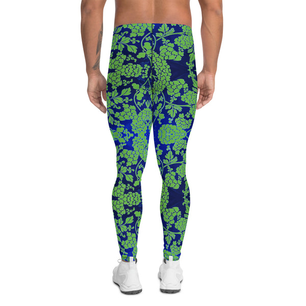 Floral Pattern Best Men's Leggings, Best Green and Blue Oriental Style Floral Print Abstract Designer Print Sexy Meggings Men's Workout Gym Tights Leggings, Men's Compression Tights Pants - Made in USA/ EU/ MX (US Size: XS-3XL)&nbsp;