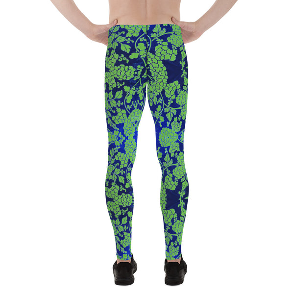 Floral Pattern Best Men's Leggings, Best Green and Blue Oriental Style Floral Print Abstract Designer Print Sexy Meggings Men's Workout Gym Tights Leggings, Men's Compression Tights Pants - Made in USA/ EU/ MX (US Size: XS-3XL)&nbsp;