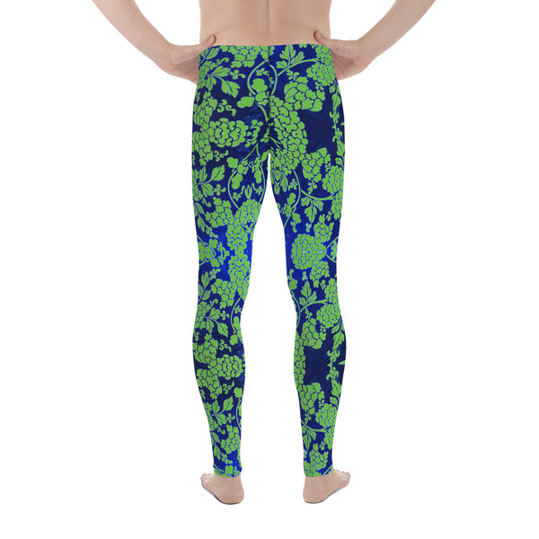 Floral Pattern Best Men's Leggings, Best Green and Blue Oriental Style Floral Print Abstract Designer Print Sexy Meggings Men's Workout Gym Tights Leggings, Men's Compression Tights Pants - Made in USA/ EU/ MX (US Size: XS-3XL)&nbsp;