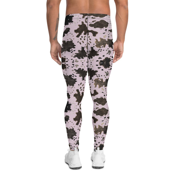 Pink Cow Print Men's Leggings, Brown Cow Animal Print Pattern Designer Print Sexy Meggings Men's Workout Gym Tights Leggings, Men's Compression Tights Pants - Made in USA/ EU/ MX (US Size: XS-3XL) Patterned Leggings For Men, Tights Workout, Men's Compression Pants, Mens Festival Leggings, Mens Leggings Fashion, Mens Tights&nbsp;
