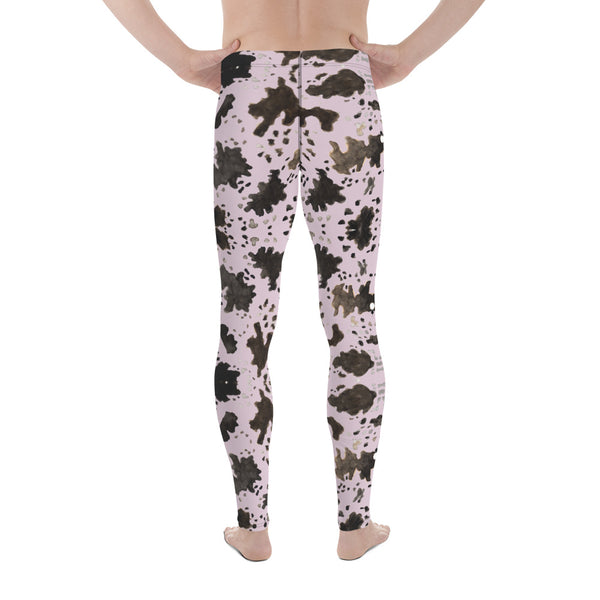 Pink Cow Print Men's Leggings, Brown Cow Animal Print Pattern Designer Print Sexy Meggings Men's Workout Gym Tights Leggings, Men's Compression Tights Pants - Made in USA/ EU/ MX (US Size: XS-3XL) Patterned Leggings For Men, Tights Workout, Men's Compression Pants, Mens Festival Leggings, Mens Leggings Fashion, Mens Tights&nbsp;