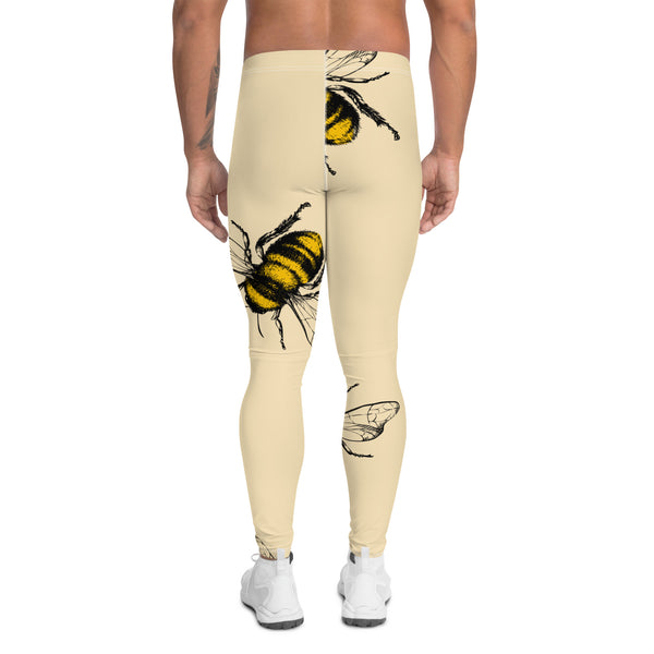 Yellow Bees Printed Men's Leggings, Pastel Yellow Been Pattern Designer Print Sexy Meggings Men's Workout Gym Tights Leggings, Men's Compression Tights Pants - Made in USA/ EU/ MX (US Size: XS-3XL) Patterned Leggings For Men, Tights Workout, Men's Compression Pants, Mens Festival Leggings, Mens Leggings Fashion, Mens Tights&nbsp;