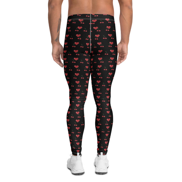 Black Red Hearts Men's Leggings, Red Cherries Printed Best Gay Friendly Hearts Print Valentine's Day Pattern Designer Print&nbsp; Meggings Men's Workout Gym Tights Leggings, Men's Compression Tights Pants - Made in USA/ EU/ MX (US Size: XS-3XL) Patterned Leggings For Men, Tights Workout, Men's Compression Pants, Mens Festival Leggings, Mens Leggings Fashion, Mens Tights&nbsp;