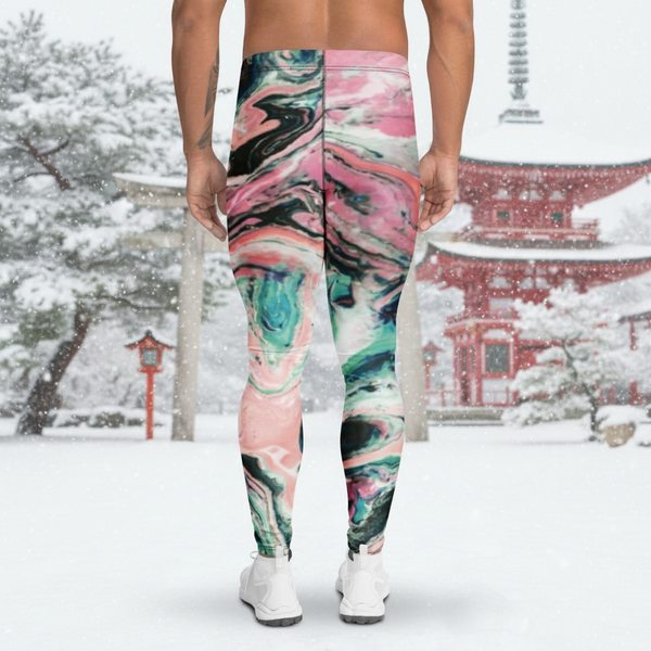 Mosaic Colorful Print Meggings, Abstract Printed Men's Leggings