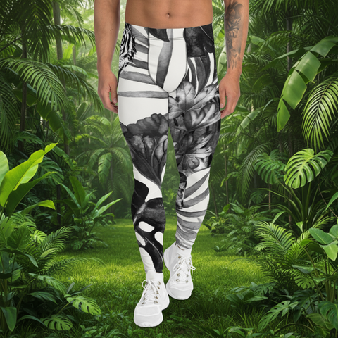 Black Tiger Pattern Men's Leggings, Animal Print Designer Colorful Meggings - Made in USA/EU/MX