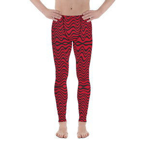 Red Black Curvy Men's Leggings, Great Wave Abstract Pattern Designer Print Sexy Meggings Men's Workout Gym Tights Leggings, Men's Compression Tights Pants - Made in USA/ EU/ MX (US Size: XS-3XL)&nbsp;Patterned&nbsp;Leggings For Men, Tights Workout, Men's Compression Pants, Mens Festival Leggings, Mens Leggings Fashion, Mens Tights