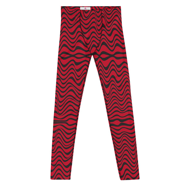 Red Black Curvy Men's Leggings, Great Wave Abstract Pattern Designer Print Sexy Meggings Men's Workout Gym Tights Leggings, Men's Compression Tights Pants - Made in USA/ EU/ MX (US Size: XS-3XL)&nbsp;Patterned&nbsp;Leggings For Men, Tights Workout, Men's Compression Pants, Mens Festival Leggings, Mens Leggings Fashion, Mens Tights