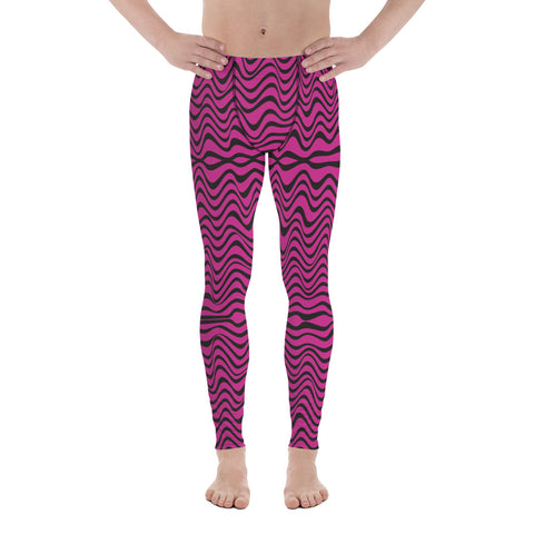 Hot Pink Wavy Meggings, Best Curvy Men's Leggings, Great Wave Abstract Pattern Designer Print Sexy Meggings Men's Workout Gym Tights Leggings, Men's Compression Tights Pants - Made in USA/ EU/ MX (US Size: XS-3XL) Patterned&nbsp;Leggings For Men, Tights Workout, Men's Compression Pants, Mens Festival Leggings, Mens Leggings Fashion, Mens Tights