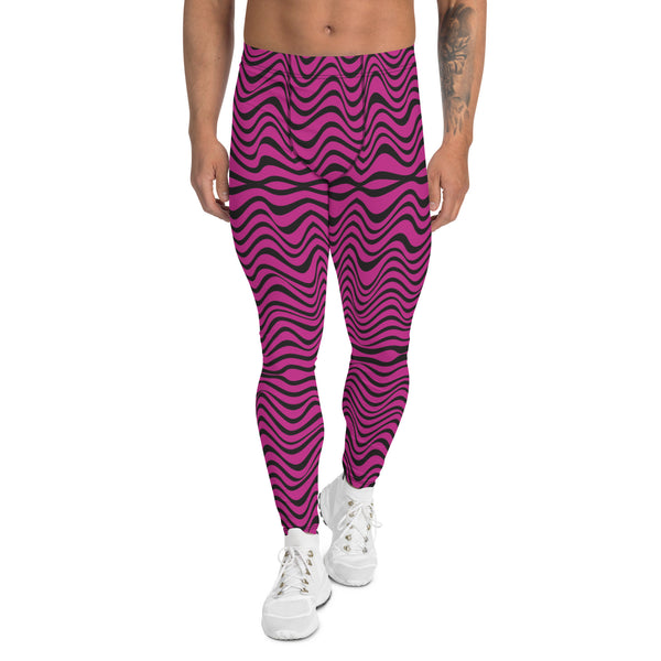 Hot Pink Wavy Meggings, Best Curvy Men's Leggings, Great Wave Abstract Pattern Designer Print Sexy Meggings Men's Workout Gym Tights Leggings, Men's Compression Tights Pants - Made in USA/ EU/ MX (US Size: XS-3XL) Patterned&nbsp;Leggings For Men, Tights Workout, Men's Compression Pants, Mens Festival Leggings, Mens Leggings Fashion, Mens Tights